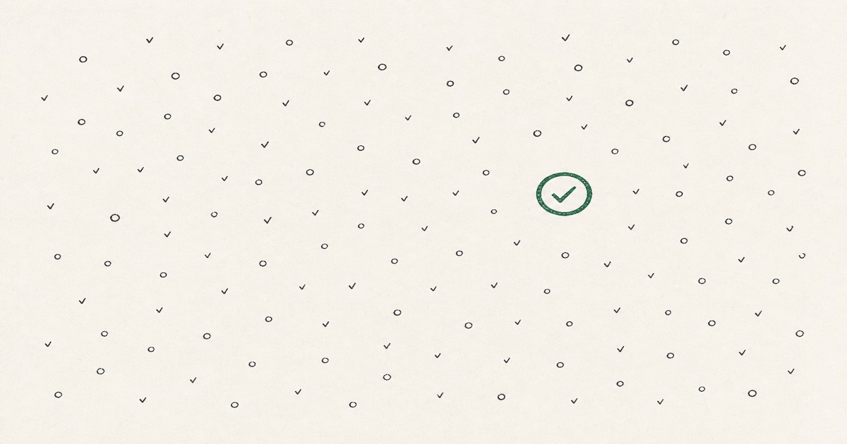 A page of scattered ticks with one circled mark — noise versus the real risk.